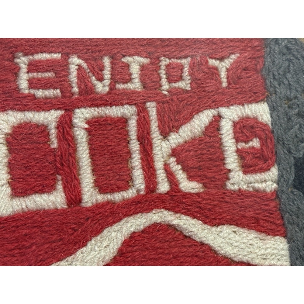VTG Folk Art Original Enjoy Coca-Cola Framed Needlepoint Fiber On Burlap 11"x11" - Picture 3 of 9